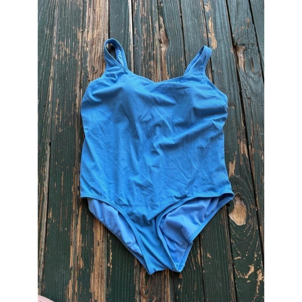Catalina Blue Ribbed One Piece Swimsuit Women's 1X Tank Style